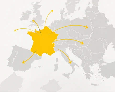 Carte de l'Europe montrant la France et les liaisons assurées par LIVTOO